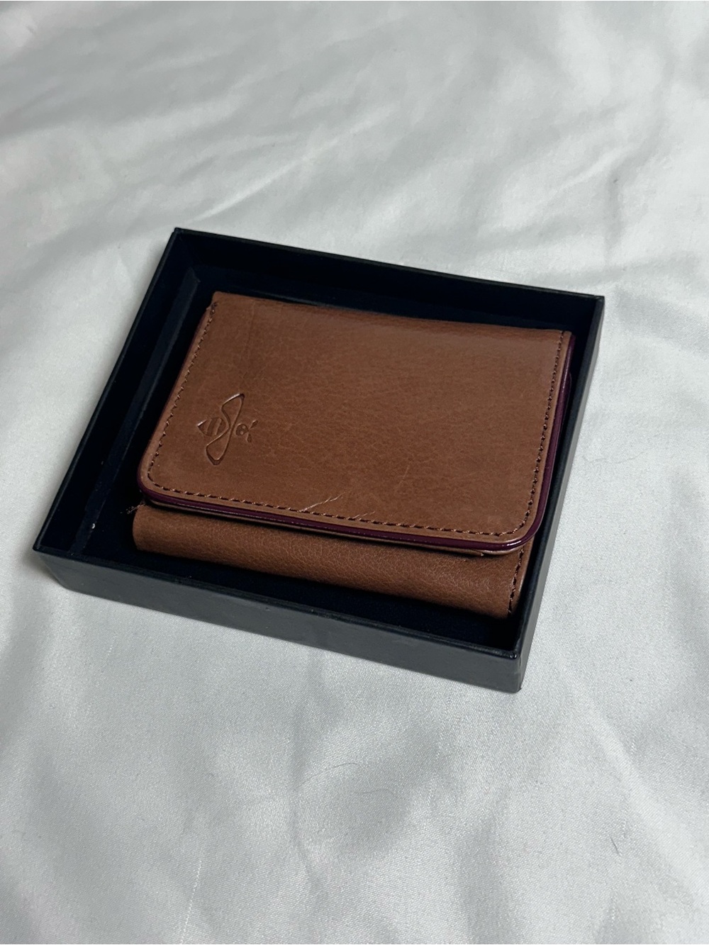Leather Trifold Card Wallet - Brown
